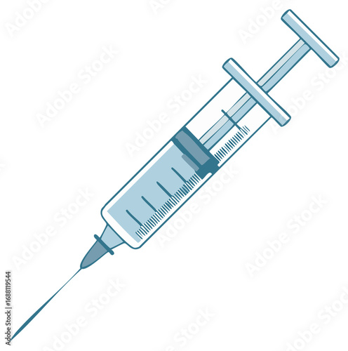 Isolated vector graphic of a syringe with needle for vaccine, drug, injection or medical treatment