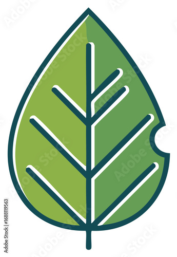 Nibbled Leaf Illustration Fresh Green Foliage Graphic Herb Symbol Sign