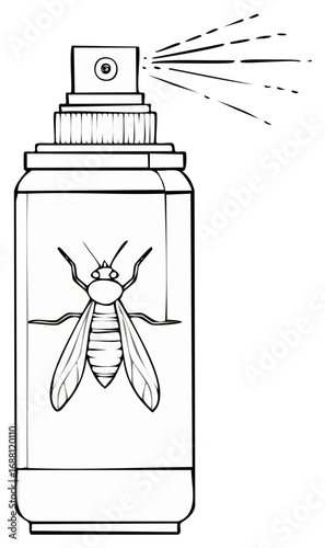 Insecticide spray bottle vector illustration. Insect on a spray can. Pest control spray in action.
