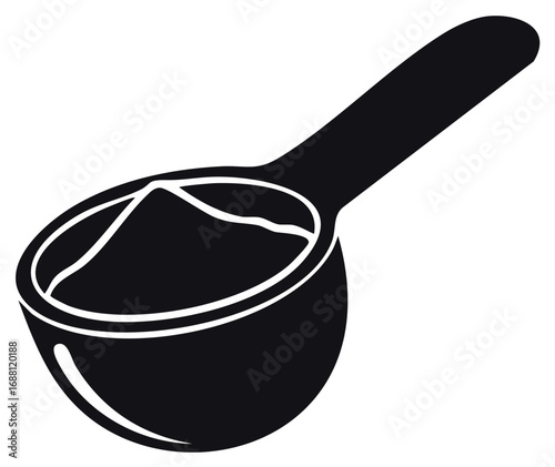Measuring Spoon with Powdered Contents in Black and White Icon