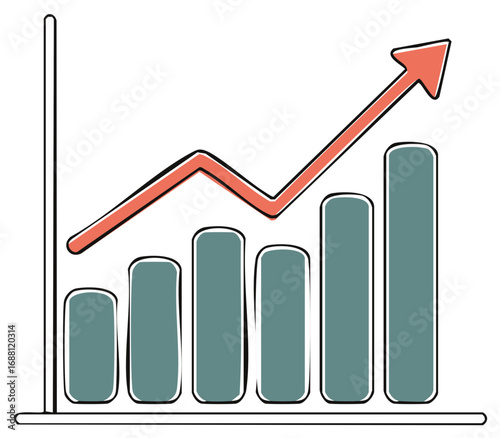 Upward trending graph with arrow. Economic and business growth concept. Positive business chart vector illustration.