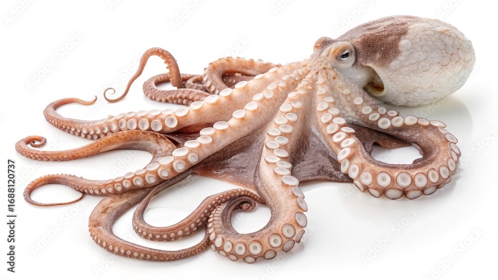 Fototapeta premium Fresh whole octopus isolated on white background, 