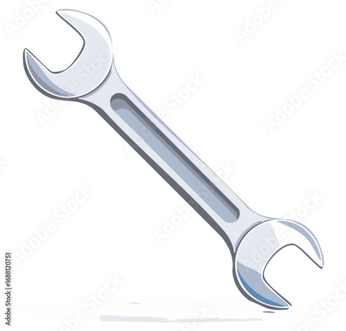 Wrench Illustration: Silver Metal Tool, Maintenance, Repair, Mechanical, Engineering