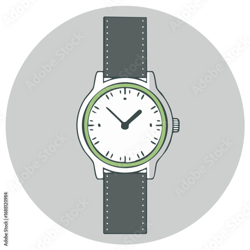 Stylized Wristwatch with Green Accents on Gray Background Represents Accurate Timekeeping and Punctuality