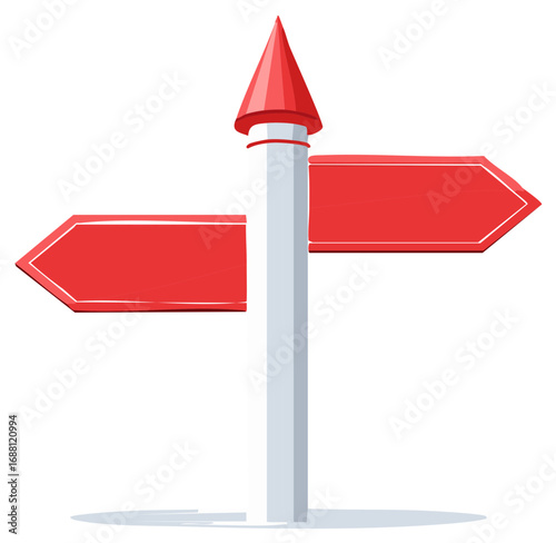 Vector illustration of a crossroads signpost with two blank red arrows pointing in opposite directions