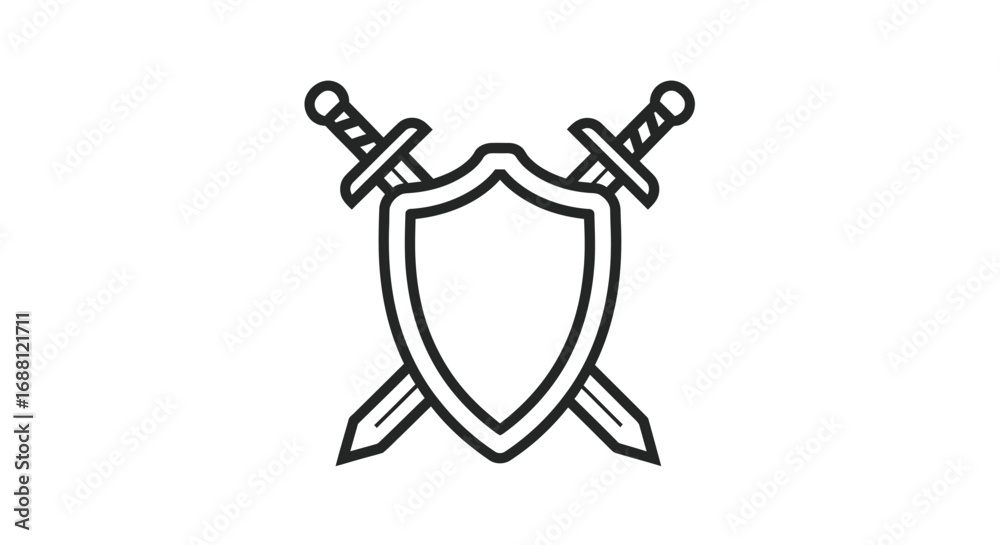 Obraz premium Crossed Swords and Shield Icon - Defense and Protection Symbol.