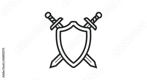 Crossed Swords and Shield Icon - Defense and Protection Symbol.