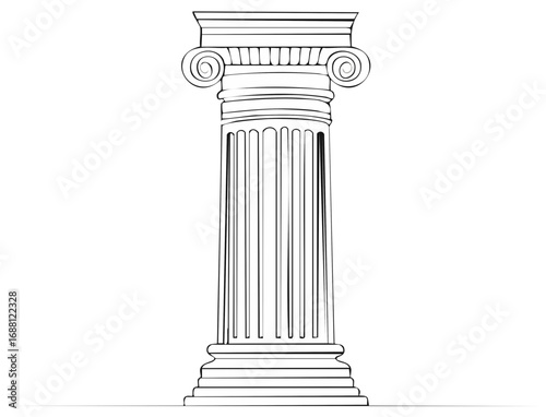 Classical Greek architectural Ionic column drawing in elegant black and white line art style