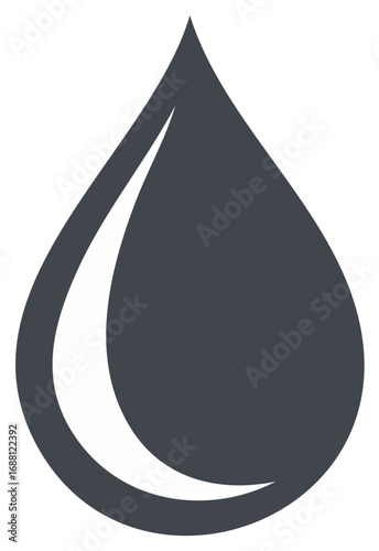Abstract dark grey water drop icon with white crescent highlight