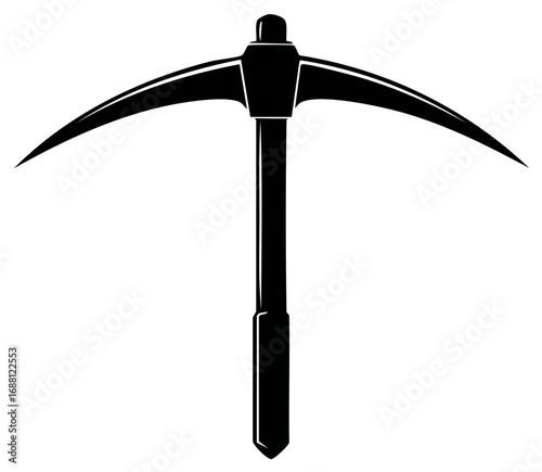 Monochrome Pickaxe Tool Vector Art: Mining Implement for Geology, Construction, and Historical Symbolism
