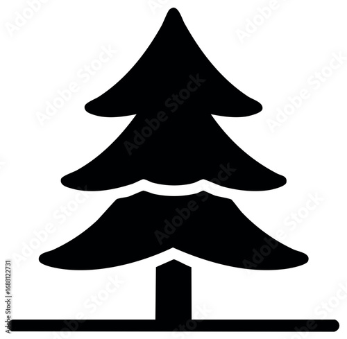 Black silhouette of a stylized evergreen tree isolated on white