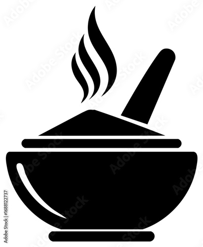 Mortar and Pestle with Smoke and Powder Symbolizing Preparation