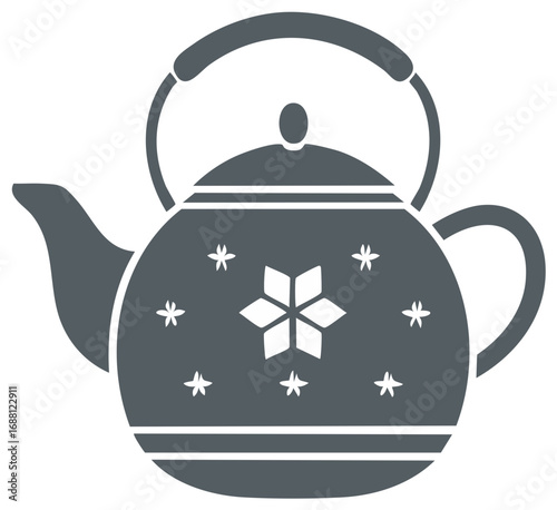 Stylized Winter Teapot With Snowflake Pattern and Festive Stripes
