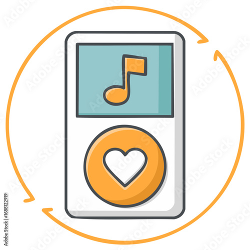 Portable Music Player with Heart Button in Doodle Style with Arrows, Vector Illustration