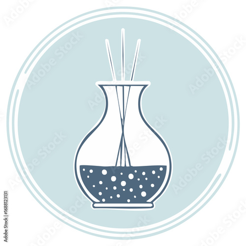 Aesthetic diffuser bottle with sticks releasing subtle fragrance into the air illustration