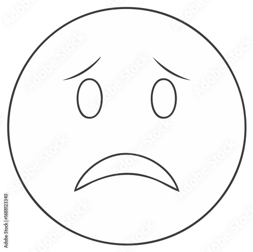 Unhappy Smiley Face Outline with Frown and Sad Eyes: Emotional Icon