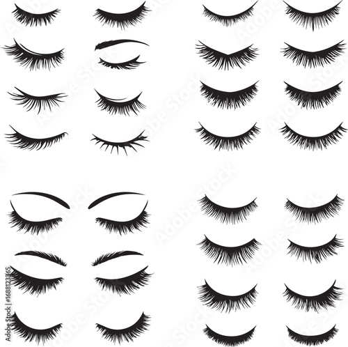 Collection of diverse eyelash styles for makeup and beauty inspiration silhouette