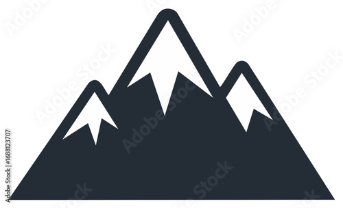 Simple mountain range icon with snow capped peaks. Minimalist vector illustration for nature and adventure.