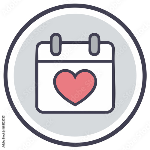 Stylized calendar icon with a red heart symbol, suitable for valentines day, wedding, or dating app graphics.