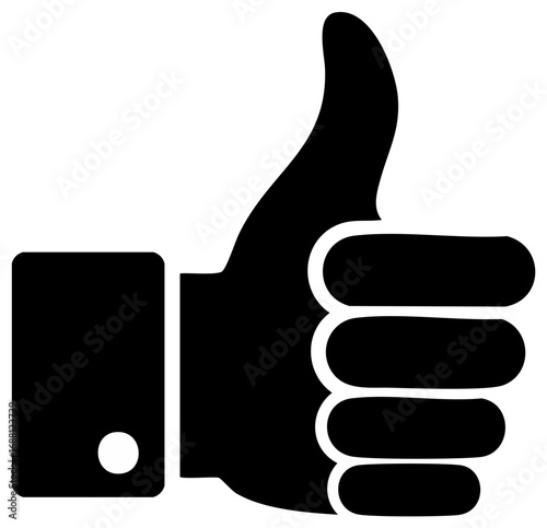 Black Hand Thumbs Up Gesture Icon Representing Approval, Success, and Agreement