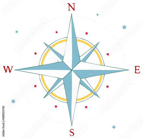 Navigation and Exploration Symbol Depicting Compass Rose with North, South, East, West Markings