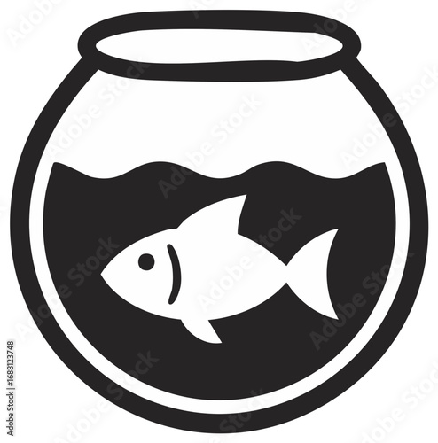 Fish in a fishbowl black and white icon vector illustration for design