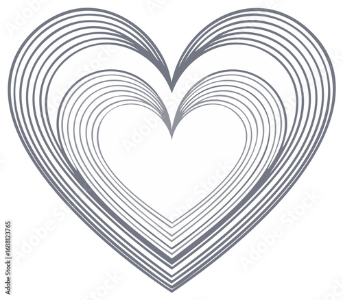 Concentric Heart Lines Abstract Design, Decorative Love Symbol, Romantic Shape on White Background