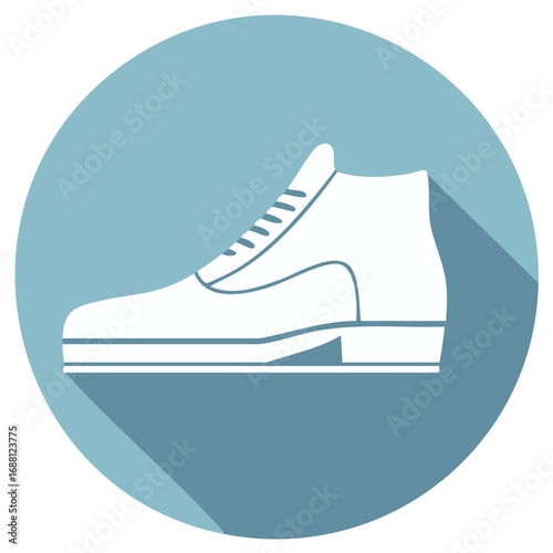 White Dress Boot Graphic Illustration on Blue Round Background with Shadows
