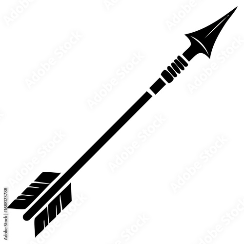 Classic black arrow symbol with fletching and arrowhead on a white background