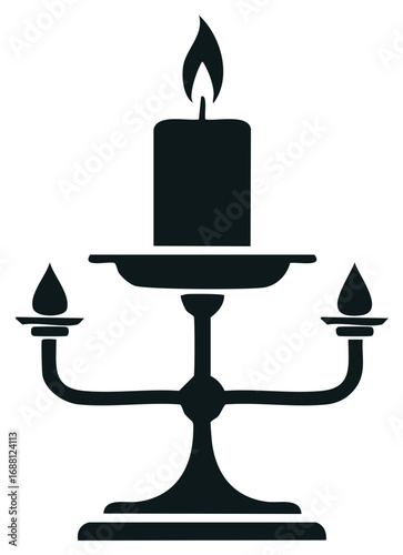Burning candle in a classic candelabra silhouette icon