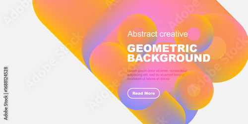 Abstract colorful shapes form dynamic background. Text overlay promotes geometric design, inviting further exploration.