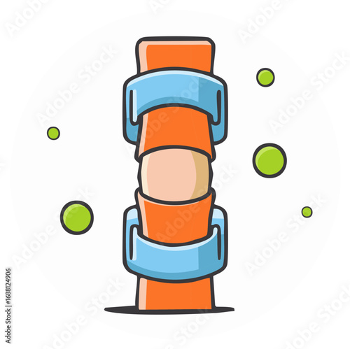 Vibrant human spine segments medical anatomy illustration with green health elements