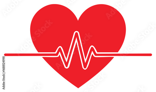Red heart shape with white medical heartbeat line symbolizing health care and cardiology