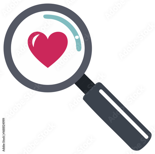 Searching for Love Heart Symbol inside Magnifying Glass Icon