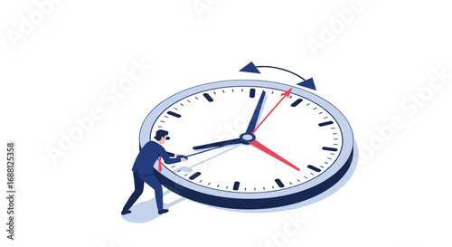 Businessman managing time efficiently, controlling the clock, striving for deadline success