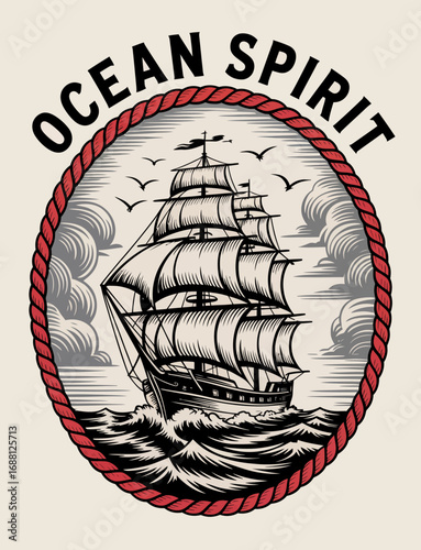This captivating artwork depicts a classic sailing ship navigating through turbulent sea waters, emphasizing the spirit of adventure and the beauty of nautical art.