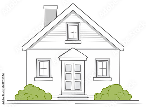 Simple hand-drawn illustration of a traditional suburban home with a chimney