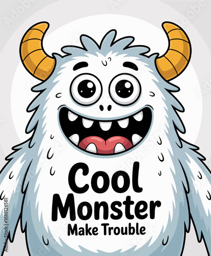This delightful image showcases a fluffy monster with a broad smile and bright horns, ideal for representing happiness, mischief, and fun-filled adventures.