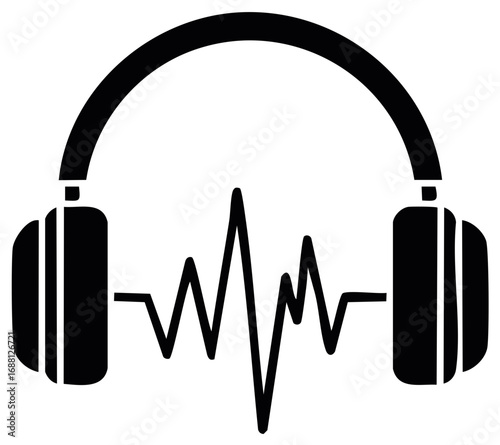 Modern Black Headphones and Sound Wave Icon for Music, Audio, and Podcast Experience