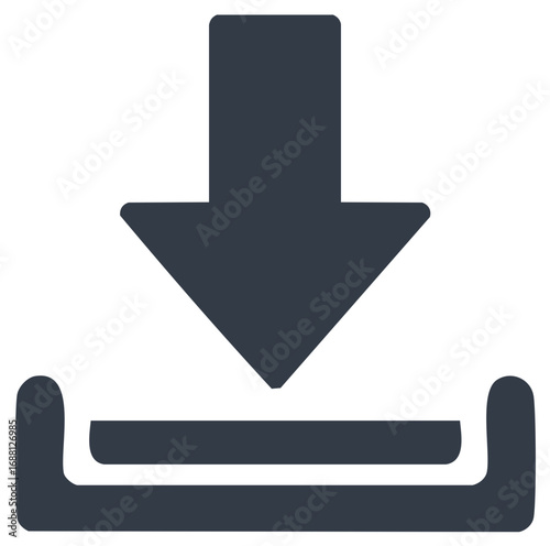 Simple flat download icon with arrow pointing down into a tray symbol