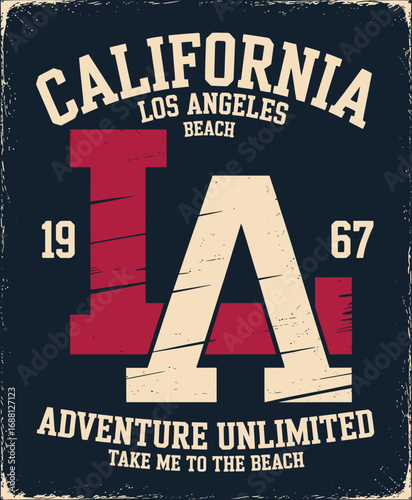 This vibrant design captures the essence of Los Angeles beaches with bold lettering and a retro style that appeals to adventure seekers and beach lovers alike.