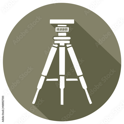 Tripod icon in a circle with a shadow, design element for photo or video