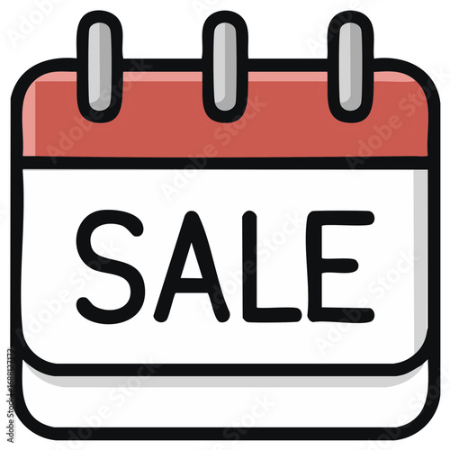 Hand drawn cartoon calendar icon with the word sale for marketing promotions and special offers