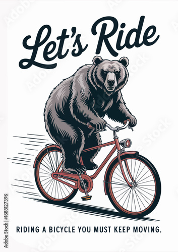 A humorous illustration of a bear confidently riding a bicycle, emphasizing the joy and excitement of outdoor adventures on two wheels in a playful style.