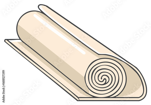 Rolled Beige Yoga Mat Cartoon Illustration Pilates Equipment Exercise Gear Fitness Accessories Gymnastics Training