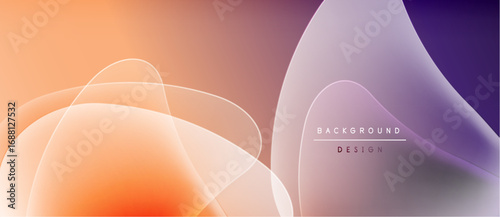 Abstract background features flowing shapes, gradients. Orange, purple hues blend smoothly creating modern design. Minimalist aesthetic.