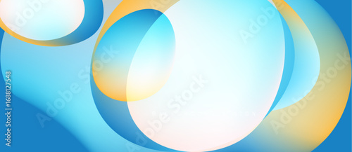 Abstract fluid shapes, blue, yellow gradients. Dynamic composition creates modern background, smooth transitions visible.