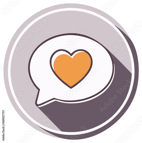 Heart Icon in Speech Bubble on Stylish Round Badge Expressing Love Emotion Communication