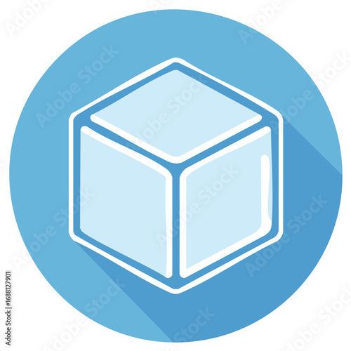 Ice cube icon on blue circle with long shadow