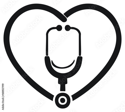 Heart shaped stethoscope logo symbolizing medical care and love for health and wellness